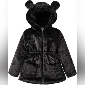 Adorable & Cozy Black Faux Fur Kids' Coat with Bear Ears